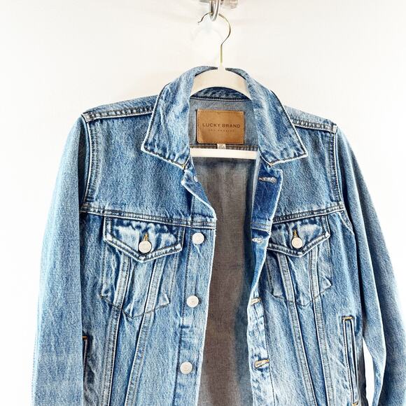 Lucky Brand Tomboy Trucker Graphic Blue Jean Babe Denim Jean Jacket Blue Small - Picture 7 of 16